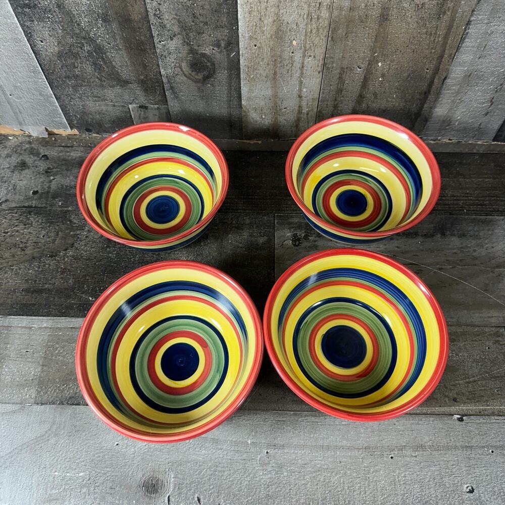 Swirl Multicolor Hand Painted Soup Cereal Bowls 6.5in Set Of 4